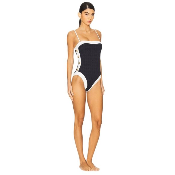L'AGENCE Tory Colorblock Chic Bandeau One Piece Swimsuit in Black Small New - Picture 3 of 16